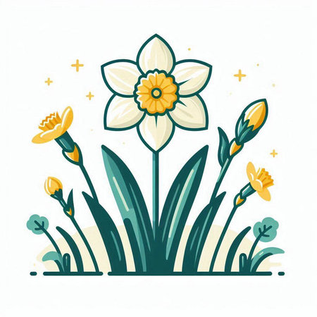 Daffodil flower in the garden. Hand drawn vector illustration.のイラスト素材