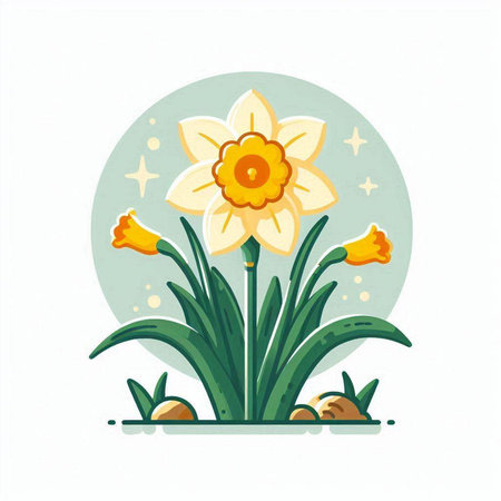 Vector illustration of narcissus flower in flat style. Spring season.のイラスト素材