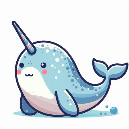 Cute cartoon narwhal isolated on white background. Vector illustration.のイラスト素材