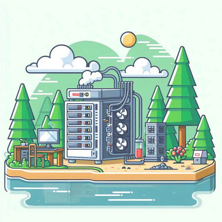 Vector illustration of a cartoon house on the beach. The concept of ecology.のイラスト素材