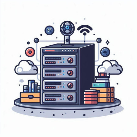 Data center, server, cloud computing concept. Vector illustration in thin line styleのイラスト素材