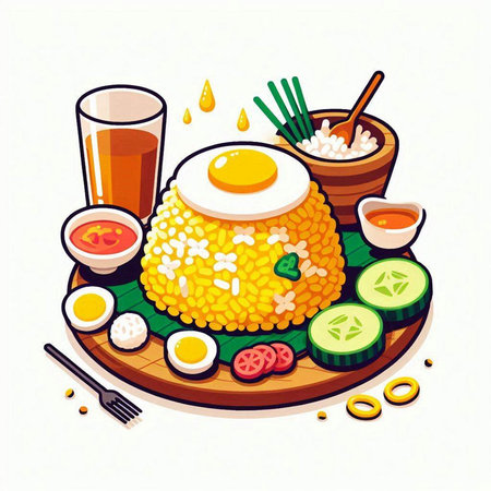 Illustration of a bowl of rice with a fried egg on topのイラスト素材
