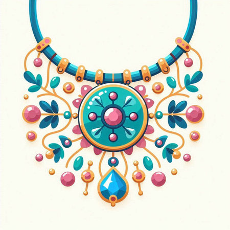 Necklace with beads and precious stones. Colorful vector illustration.のイラスト素材