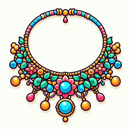 Necklace with colorful beads. Vector illustration on white background.のイラスト素材