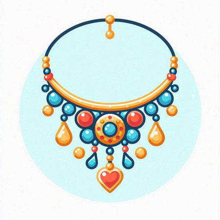 Necklace with precious stones. Hand drawn vector illustration in cartoon style.のイラスト素材