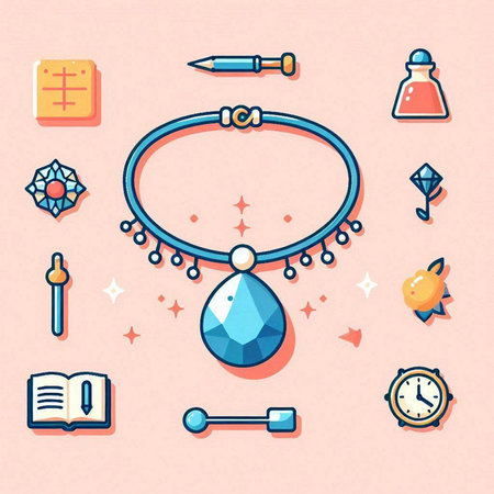 Jewelry and accessories icon set. Colorful vector illustration.のイラスト素材