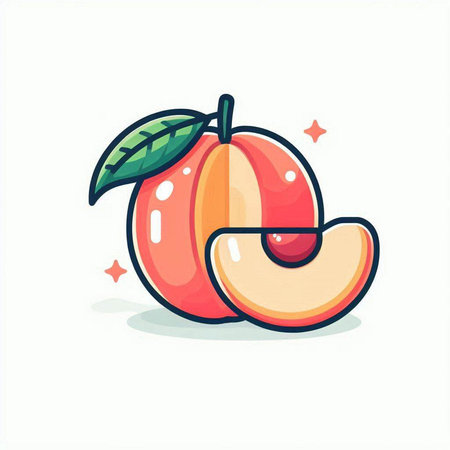 Peach fruit icon. Vector flat cartoon style illustration. Isolated on white background.のイラスト素材