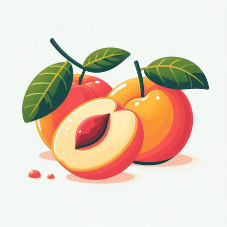 Peach vector illustration on white background. Vector illustration of fresh fruit.のイラスト素材