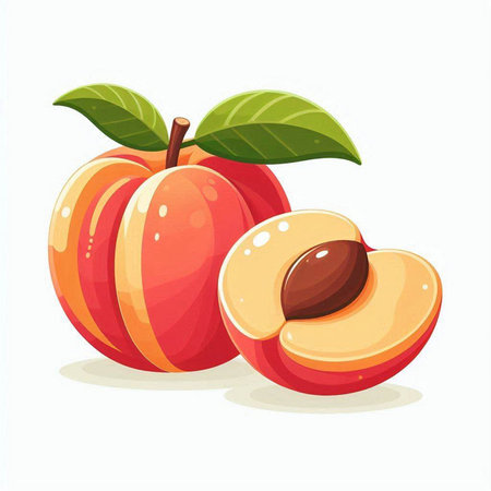 Peach vector illustration isolated on white background. Fresh fruit in cartoon style.のイラスト素材