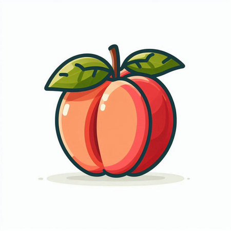 Peach fruit vector illustration isolated on white background. Cartoon style.のイラスト素材