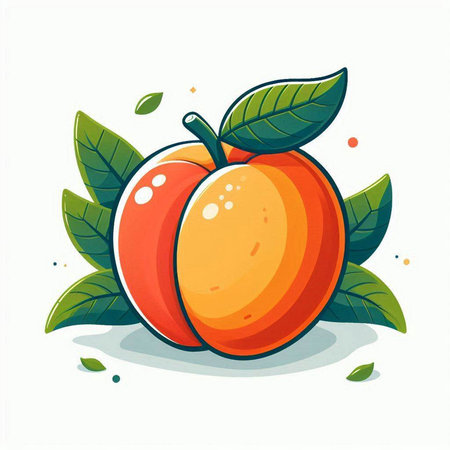 Peach fruit on a white background. Vector illustration in cartoon style.のイラスト素材