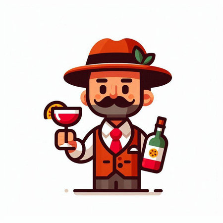 Bavarian man with a glass of wine. Vector illustration.のイラスト素材