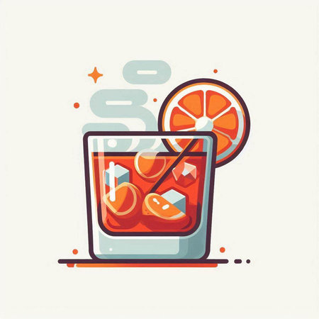 Cocktail with orange and ice. Vector illustration in flat style.のイラスト素材