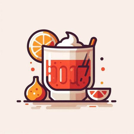 Cocktail in a glass with ice and orange slices. Vector illustration.のイラスト素材