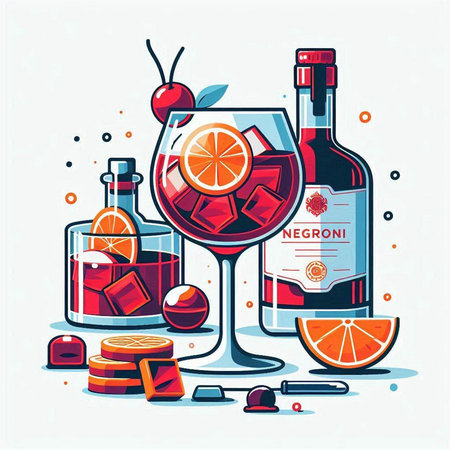 Cocktail with ice, orange and berries. Vector illustration.のイラスト素材