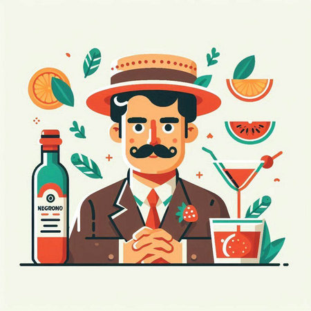 Mexican man in sombrero and hat with alcoholic drink. Vector illustrationのイラスト素材