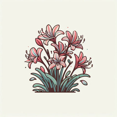 Hand drawn vector illustration of a bouquet of lily flowers.のイラスト素材