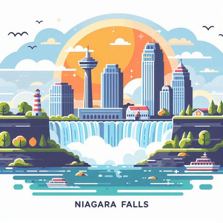 Landscape of Niagara Falls, Canada. Flat style vector illustration.のイラスト素材