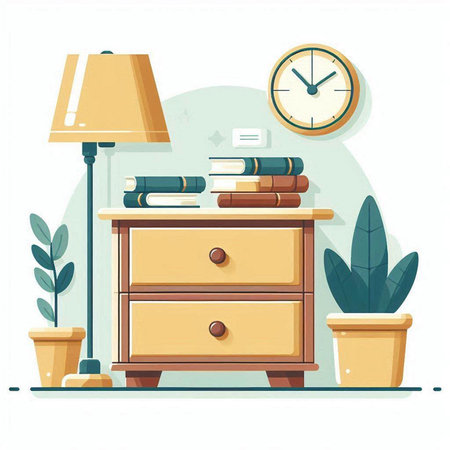 Bookshelf with books and lamp. Vector illustration in flat styleのイラスト素材