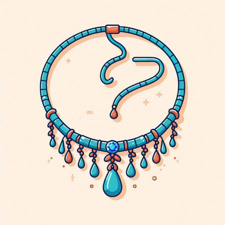 Necklace with beads and drops of water. Vector illustration.のイラスト素材