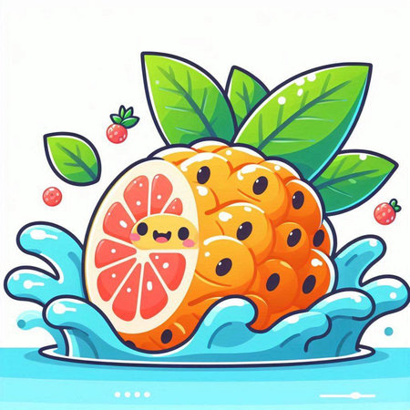 Fruit cartoon vector illustration. Cute orange fruit in water.のイラスト素材