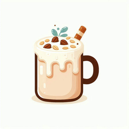 Coffee latte with milk and coffee beans. Vector illustration.のイラスト素材