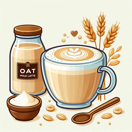Coffee cup with milk, cream and grains. Vector illustration.のイラスト素材