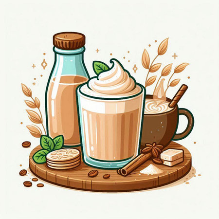 Coffee and milk set. Vector illustration in cartoon style.のイラスト素材
