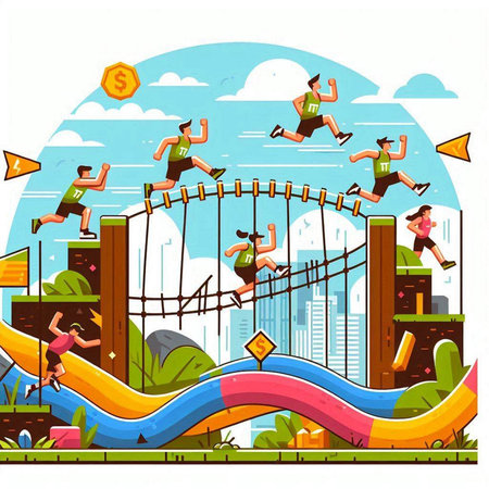 Kids playing in playground. Cartoon illustration of kids playing in playground vectorのイラスト素材