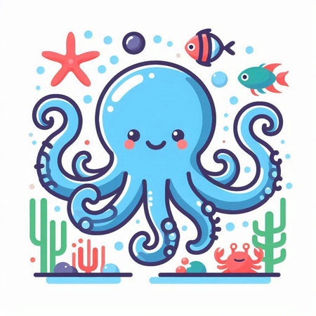 Cute cartoon octopus. Vector illustration of a cute cartoon octopus.のイラスト素材