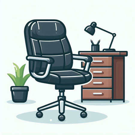 Office chair with desk and lamp. Vector illustration in cartoon style.のイラスト素材