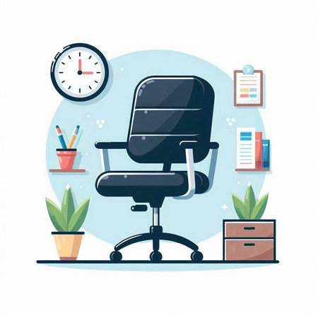 Office chair in the workplace. Vector illustration in a flat style.のイラスト素材