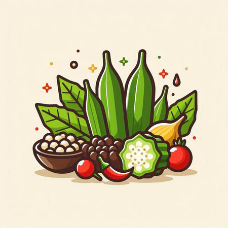 Illustration of fresh fruits and vegetables. Hand drawn vector illustration.のイラスト素材