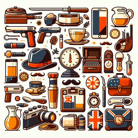 Vector set of hand drawn vintage hipster objects and symbols. Retro design elements.のイラスト素材