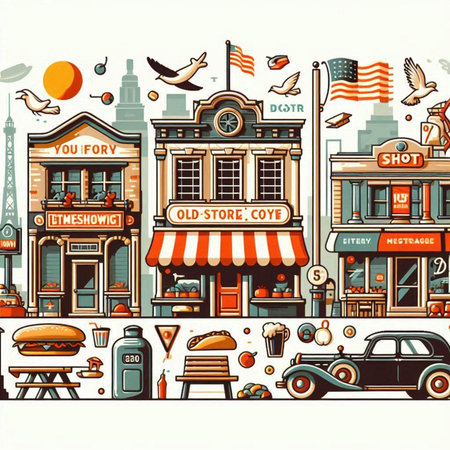 Vector illustration of a street food and fast food restaurant in the USAのイラスト素材