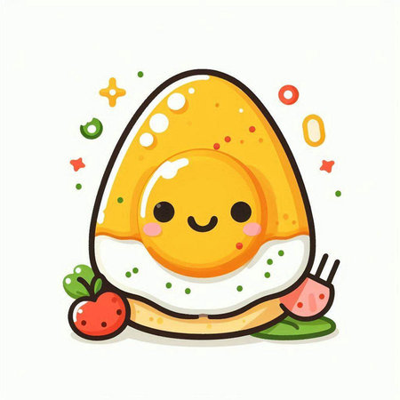 Cute kawaii fried egg character isolated on white background.のイラスト素材