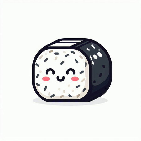 Cute kawaii sushi roll isolated on white background. Vector illustration.のイラスト素材