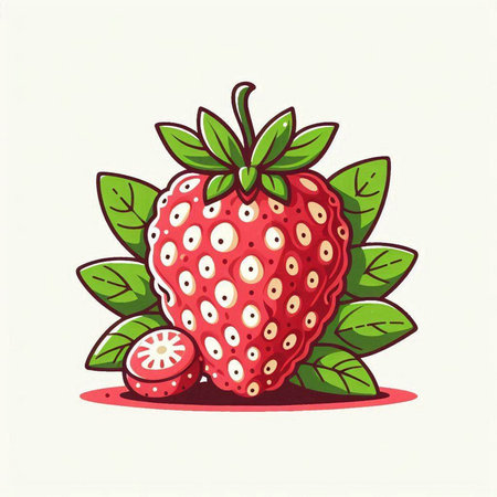 Strawberry with leaves on a white background. Vector illustration.のイラスト素材