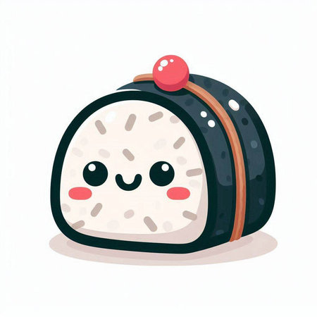 Cute kawaii sushi roll. Vector illustration isolated on white background.のイラスト素材