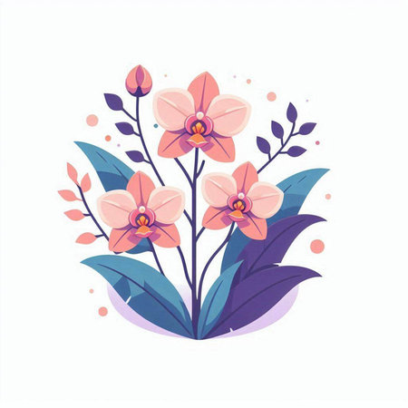 Orchid flower vector illustration. Floral bouquet with pink orchids.のイラスト素材