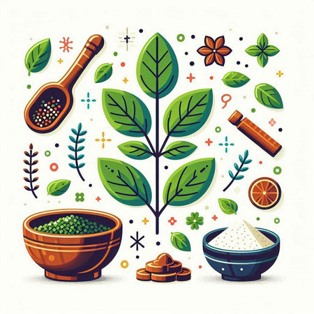 Spices and herbs. Vector illustration of a set of elements for cooking.のイラスト素材