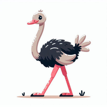 Ostrich flat vector illustration isolated on white background. Cute ostrich cartoon character.のイラスト素材