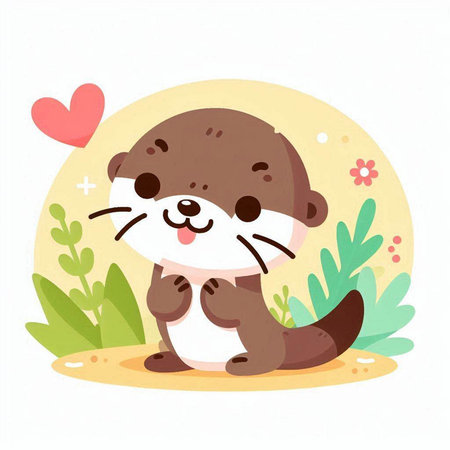 Cute otter with heart. Vector illustration in cartoon style.のイラスト素材