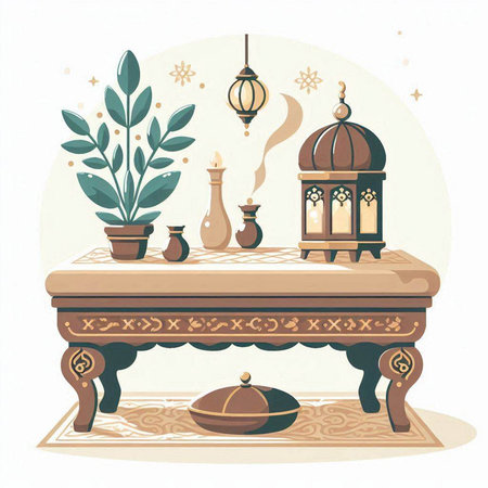Vector illustration of a traditional arabic interior. Ramadan Kareemのイラスト素材