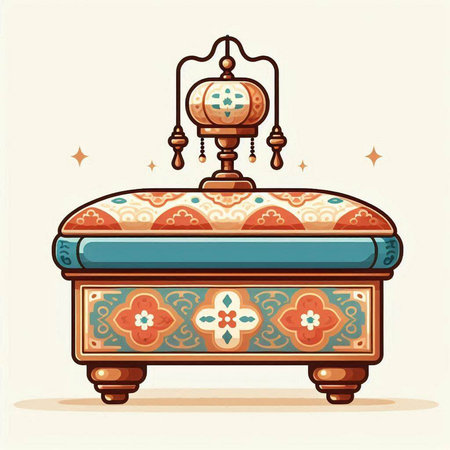 Illustration of a Vintage Furniture with floral pattern in retro styleのイラスト素材