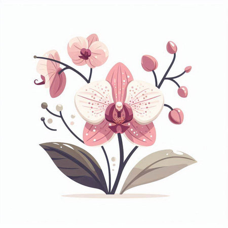 Pink orchid flower isolated on white background. Vector illustration in flat style.のイラスト素材