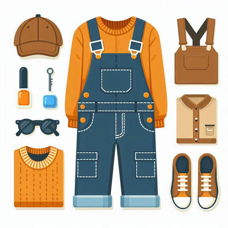 Set of clothes and accessories for work in a flat style. Vector illustrationのイラスト素材