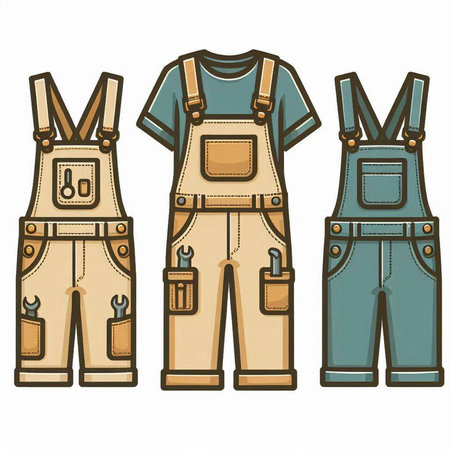 Set of work overalls. Vector illustration isolated on white background.のイラスト素材