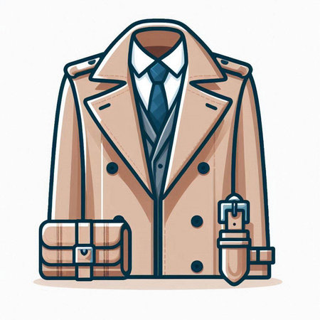 Vector illustration of a beige coat with a tie and a briefcase.のイラスト素材