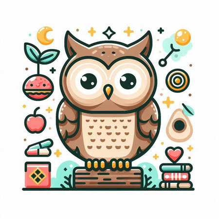 Cute cartoon owl in flat style on white background. Vector illustration.のイラスト素材